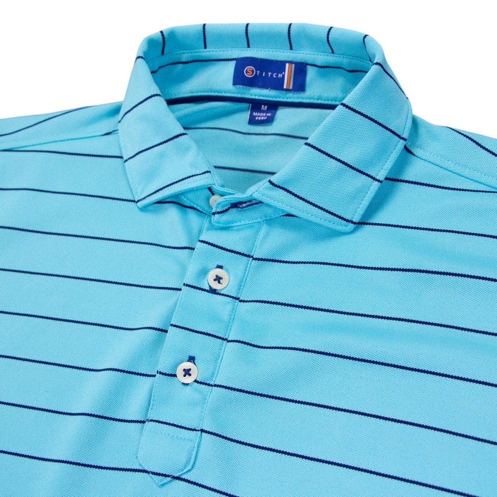 Stitch Performance Mens M Blue Stripe Golf Polo‎ Shirt Stretch